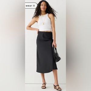 J. Crew Gwyneth midi slip skirt in black size Large